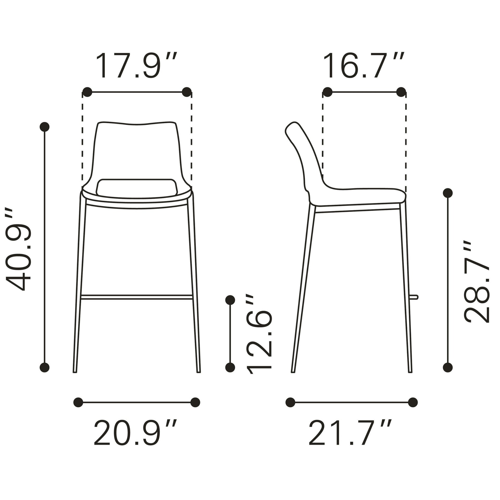 Ace Barstool (Set of 2) White & Silver
