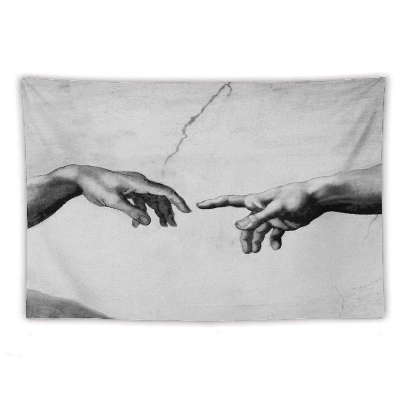 The Creation of Adam - Sistine Chapel Near-touching Hands of God And Adam Red Colorized Tapestry