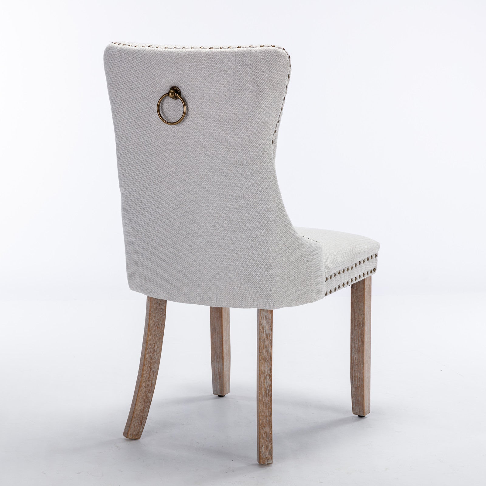 Nikki Collection Modern Tufted Solid Wood Flax Upholstered Dining Chair Nailhead Trim Set