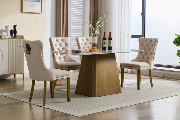 Mid-Century Modern Tufted Velvet Dining Chairs with Lion Head Pull Ring and Nailhead Trim