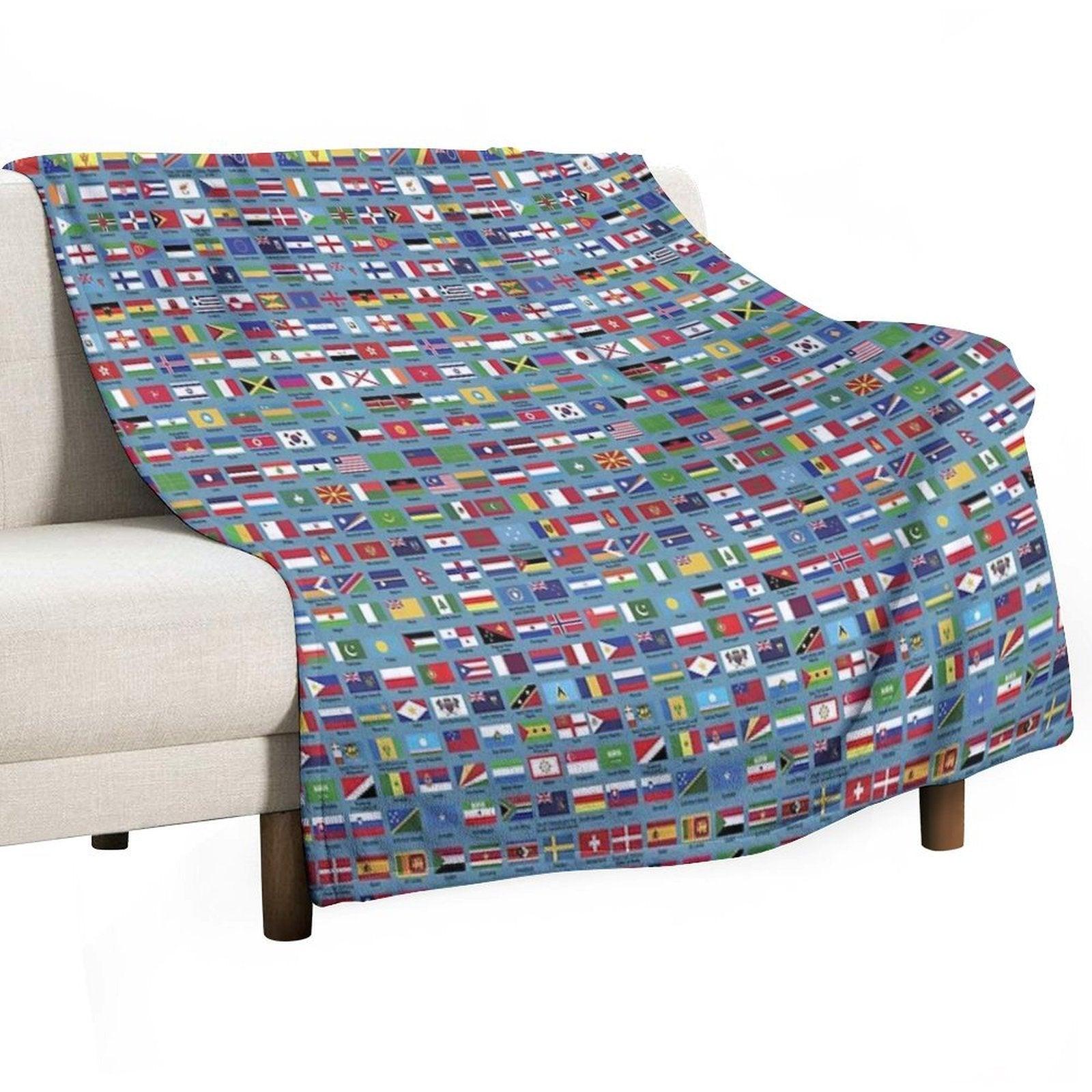 World Flags with Country Names  - Blue Throw Blanket