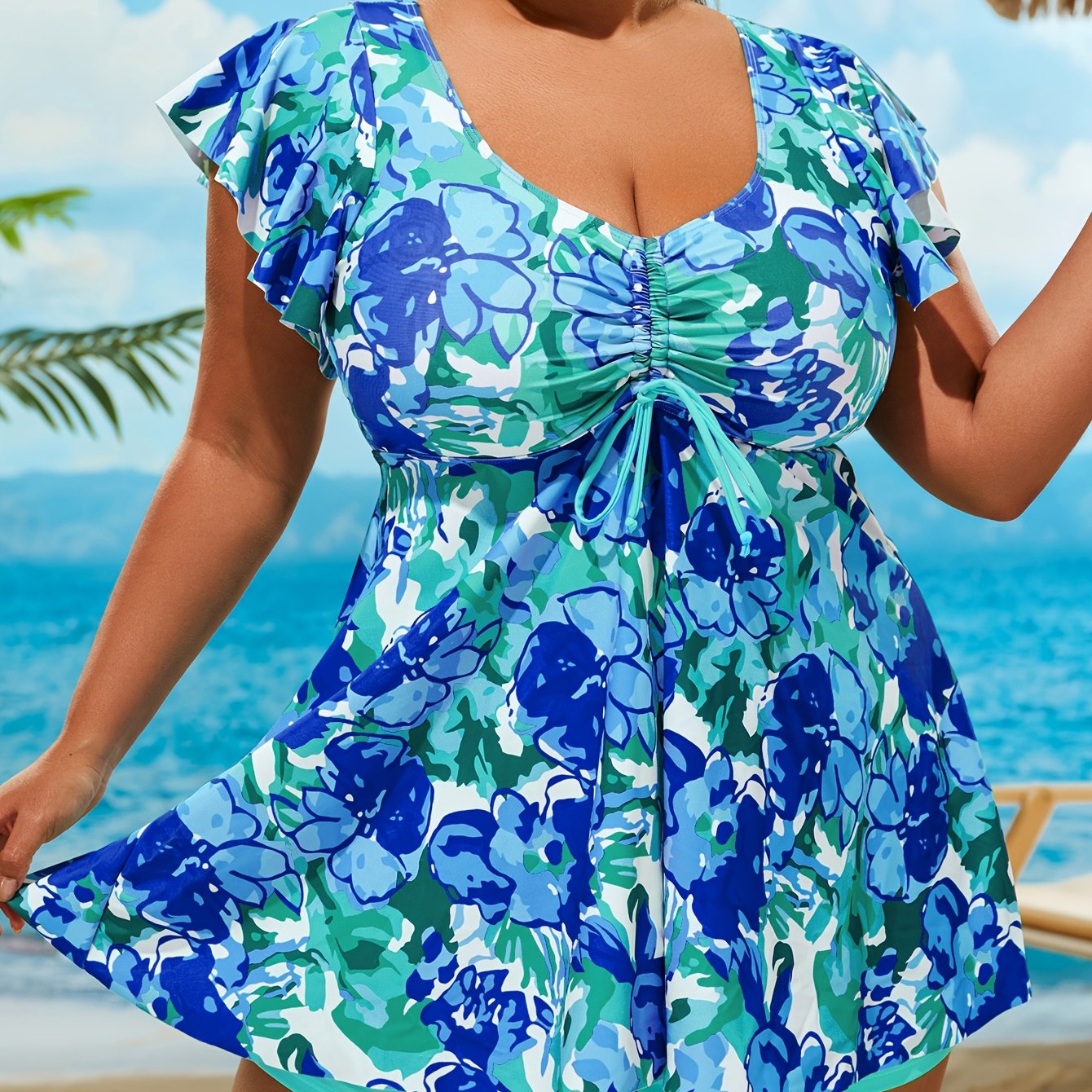 Bikini Floral Print Bandeau V Neck 2 Piece Swimsuit for Women – Stretchy Vacation Bikini Set with Soft Polyamide Fabric – Stylish Summer Swimwear for Beach Holidays Pool Lounging and Resort Getaways