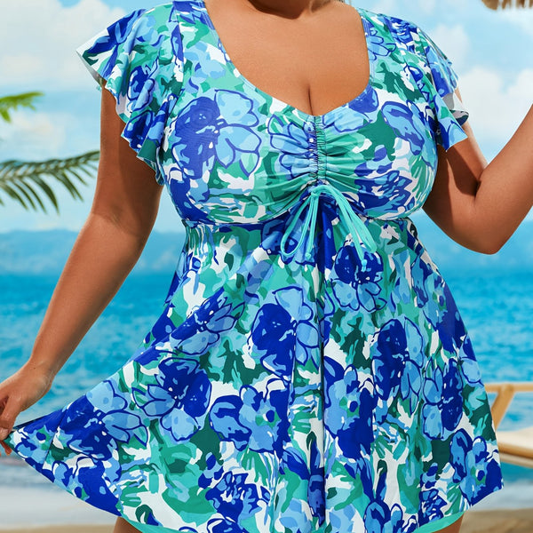 Bikini Floral Print Bandeau V Neck 2 Piece Swimsuit for Women – Stretchy Vacation Bikini Set with Soft Polyamide Fabric – Stylish Summer Swimwear for Beach Holidays Pool Lounging and Resort Getaways