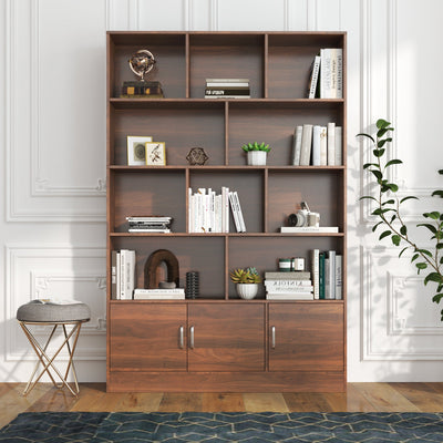 70.87' Tall Bookshelf with 10 Cubes and 3 Doors, 4-Tier Bookshelf, Open Shelf Bookcase with Cabinet, Modern Cube Storage Organizer for Living Room, and Office