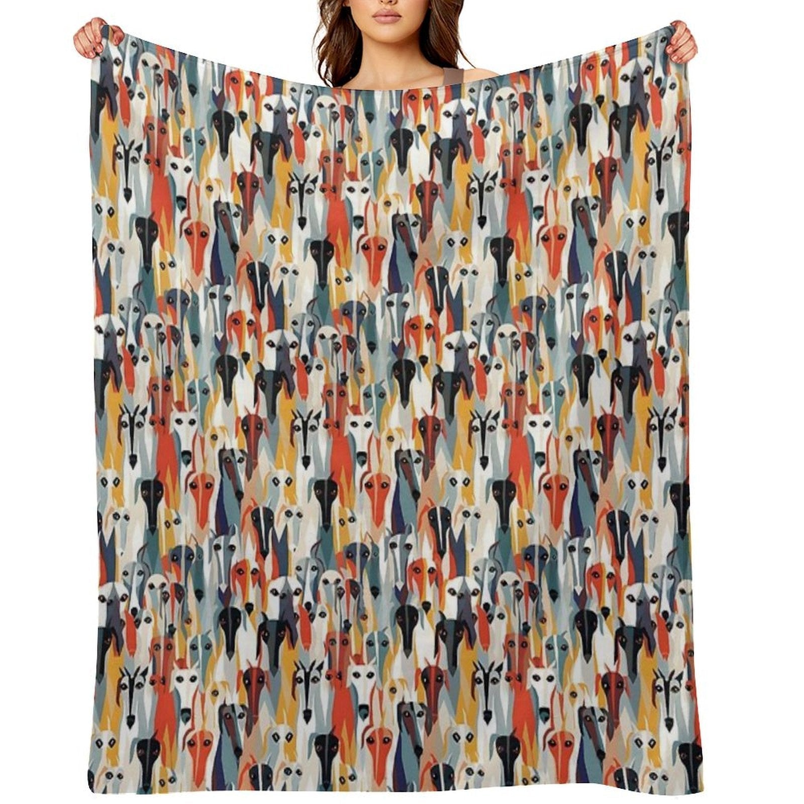 Greyhound in Geometric Camouflage Pattern Shrink-resistant Throw Blanket