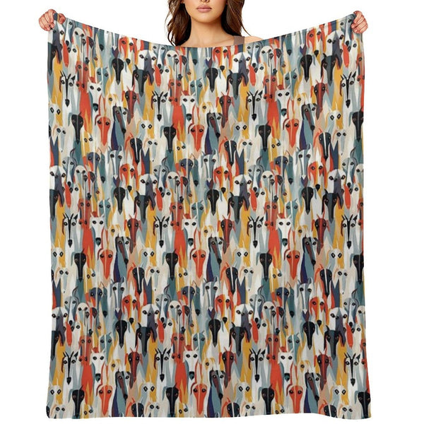 Greyhound in Geometric Camouflage Pattern Shrink-resistant Throw Blanket