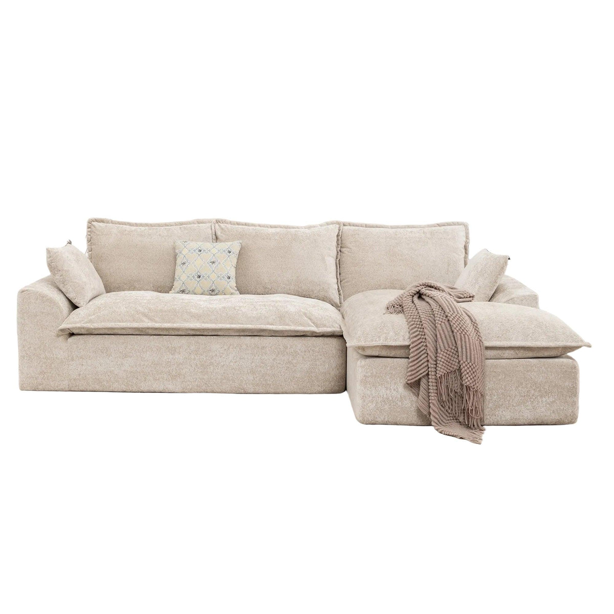 Ivory Chenille L‑Shaped Modular Sectional Compressed Sofa