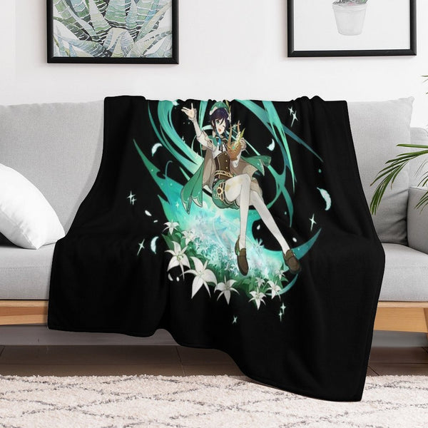 Genshin Impact - Venti Official Character Wish - Gacha Splash Art Travel-friendly Throw Blanket