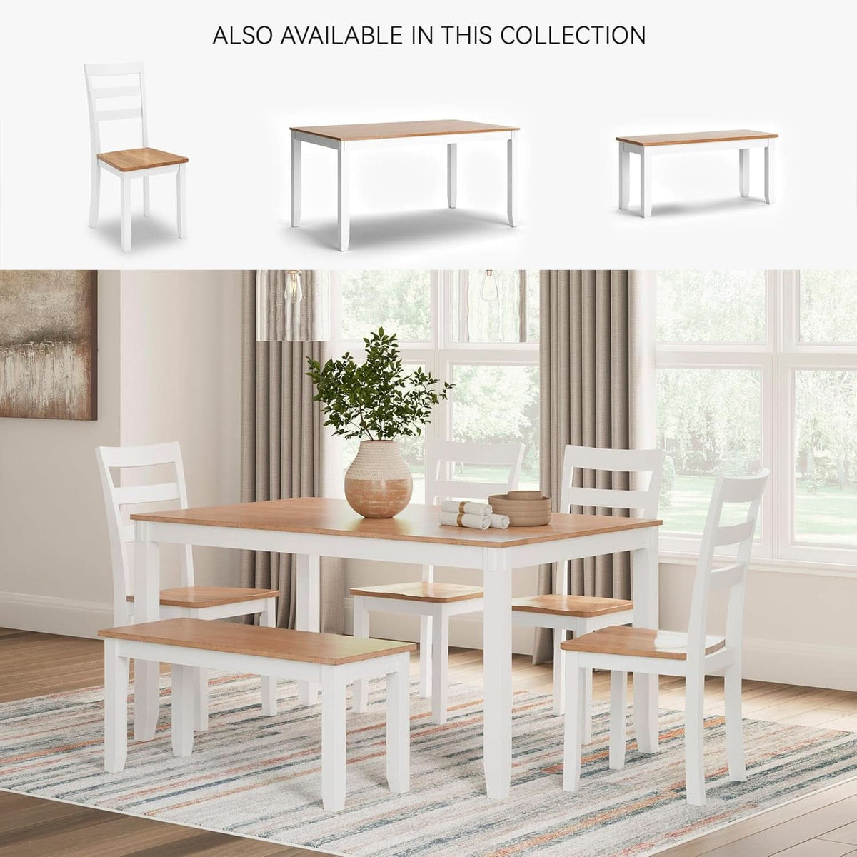 Dining Table Set White Mango Wood Contemporary Style Edition