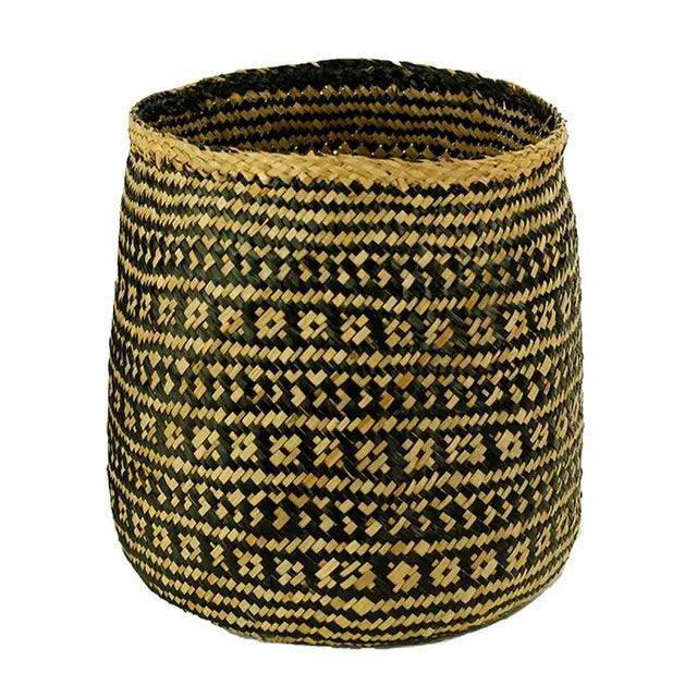 Handwoven Cylinder Basket in Black & Natural Seagrass