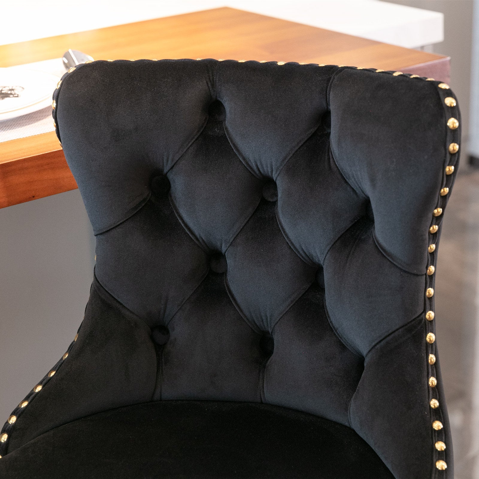 Golden Swivel Velvet Adjustable Barstools with Backs Upholstered Tufted for Home Pub