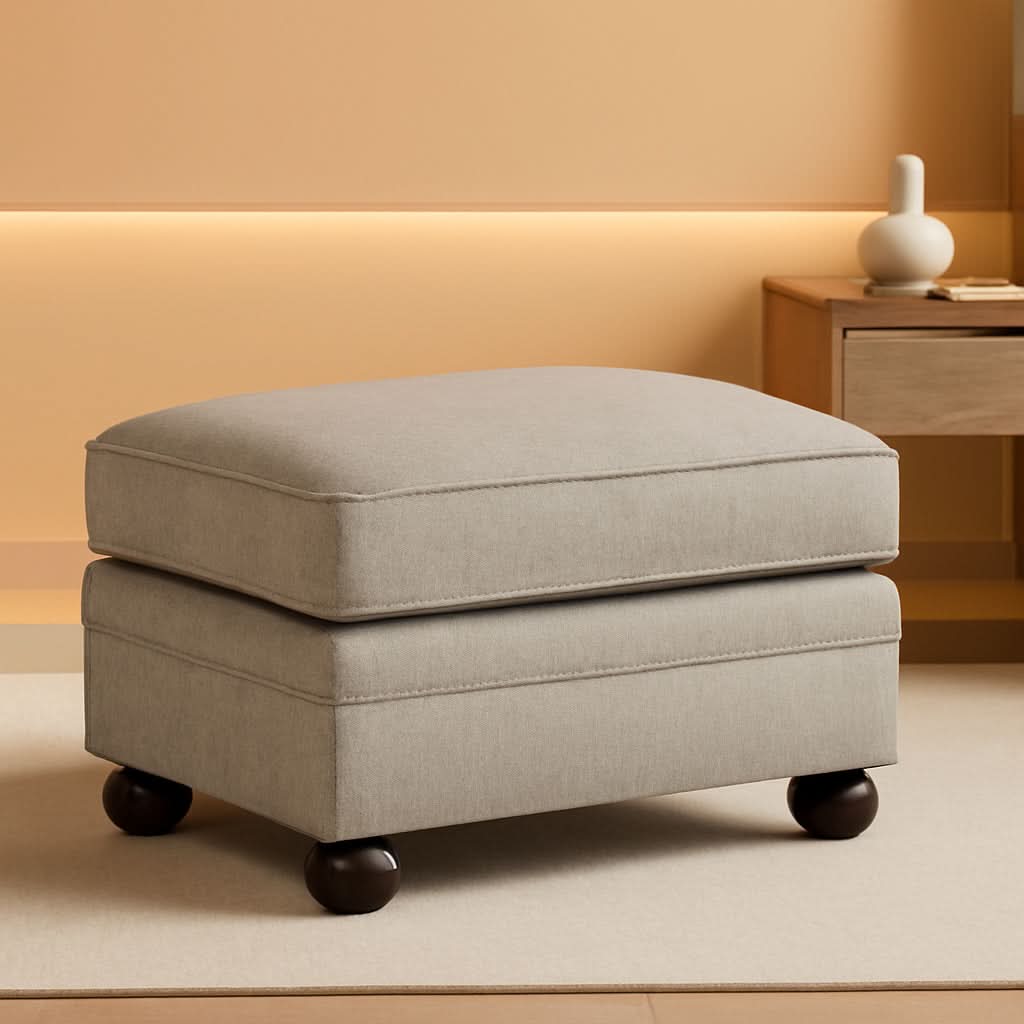 Rectangular Upholstered Ottoman Light Brown Bun Legs