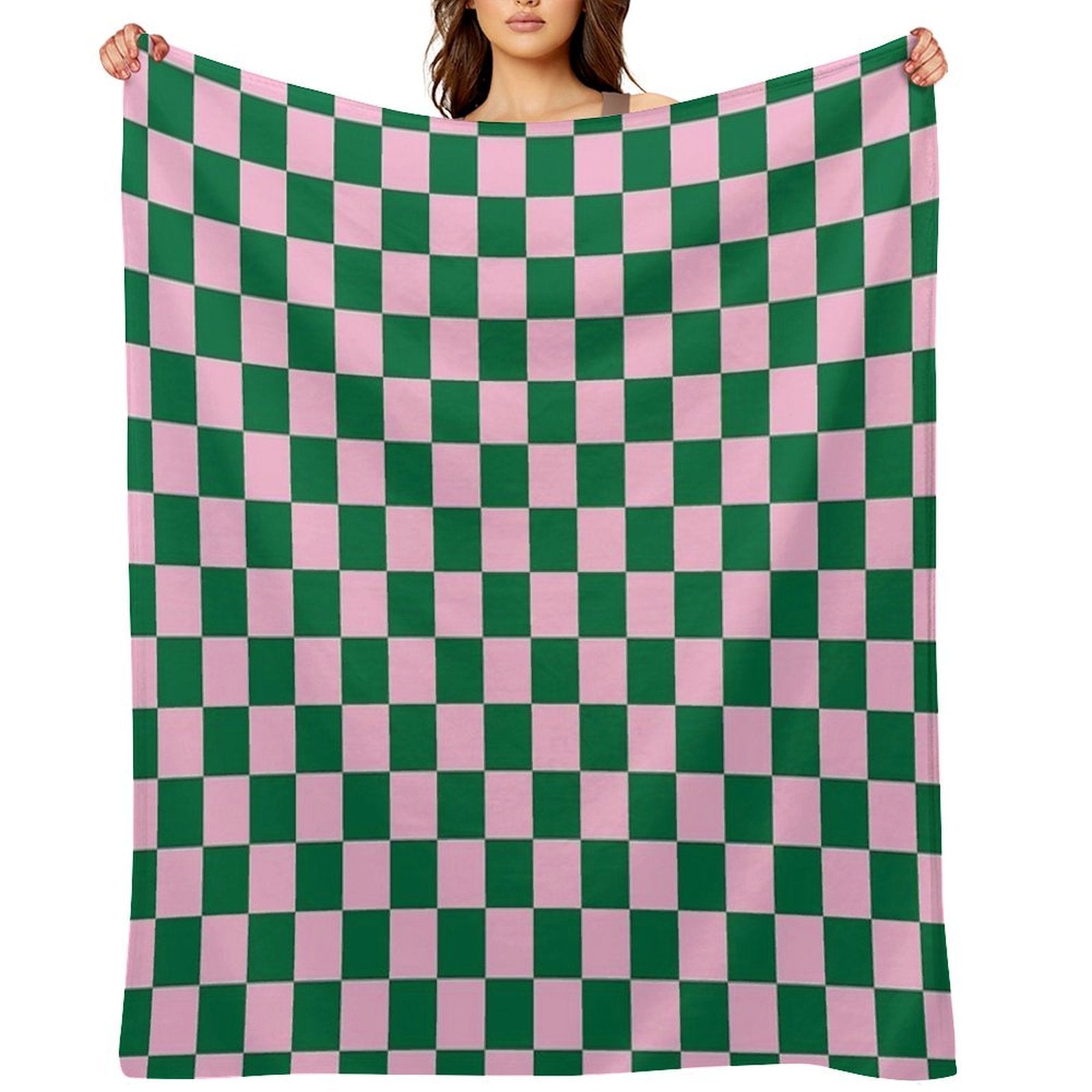 Cotton Candy Pink And Cadmium Green Checkerboard Premium Throw Blanket