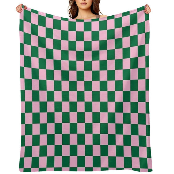 Cotton Candy Pink And Cadmium Green Checkerboard Premium Throw Blanket