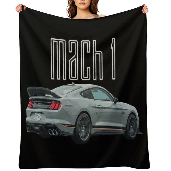 MACH 1 Mustang GT 5.0L V8 Performance Car Fighter Jet Gray Rear Sustainable Throw Blanket