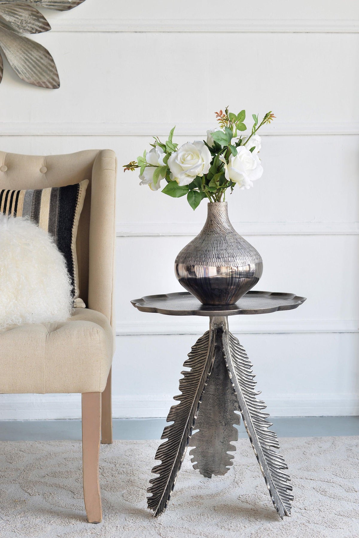 Silver Leaf Antique Aluminum Accent End Table