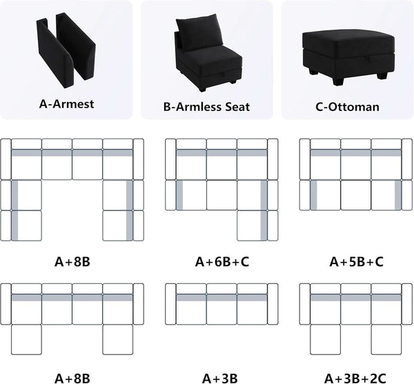 Premium Velvet Black Multifunctional Storage Ottoman