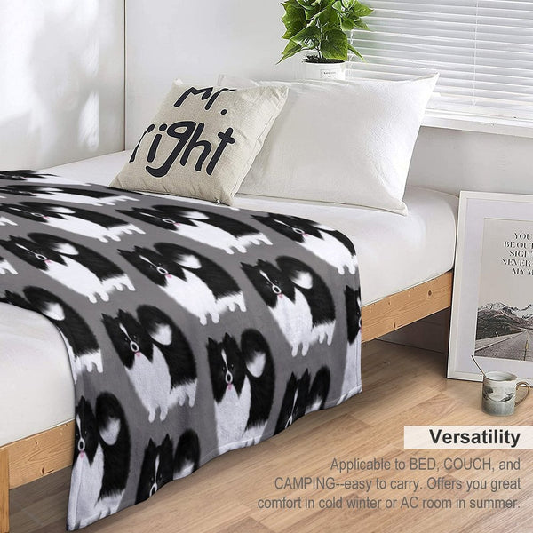 Black And White Parti Pomeranian  Cute Black And White Fluffy Dog Durable Throw Blanket