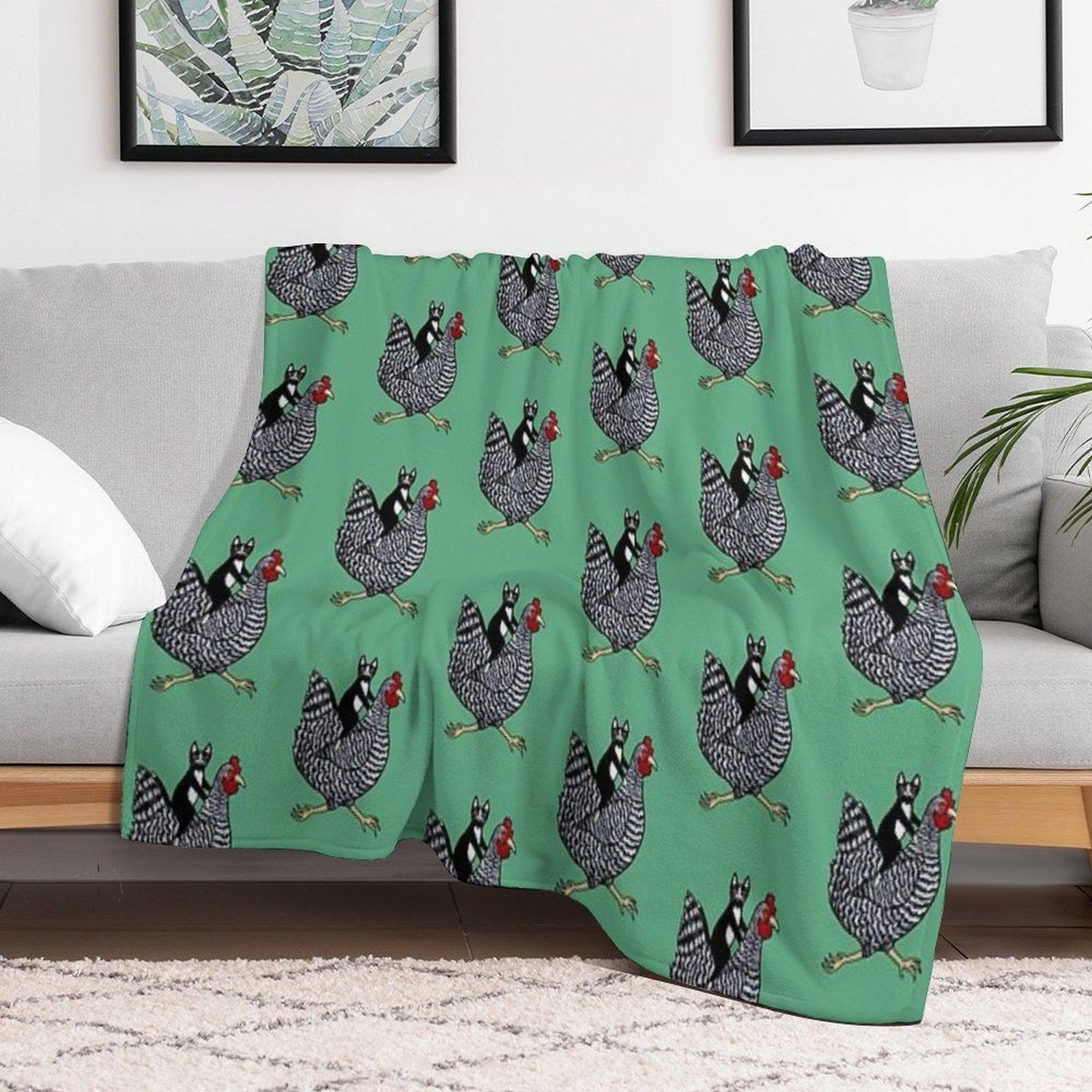 Cat Riding A Chicken Throw Blanket