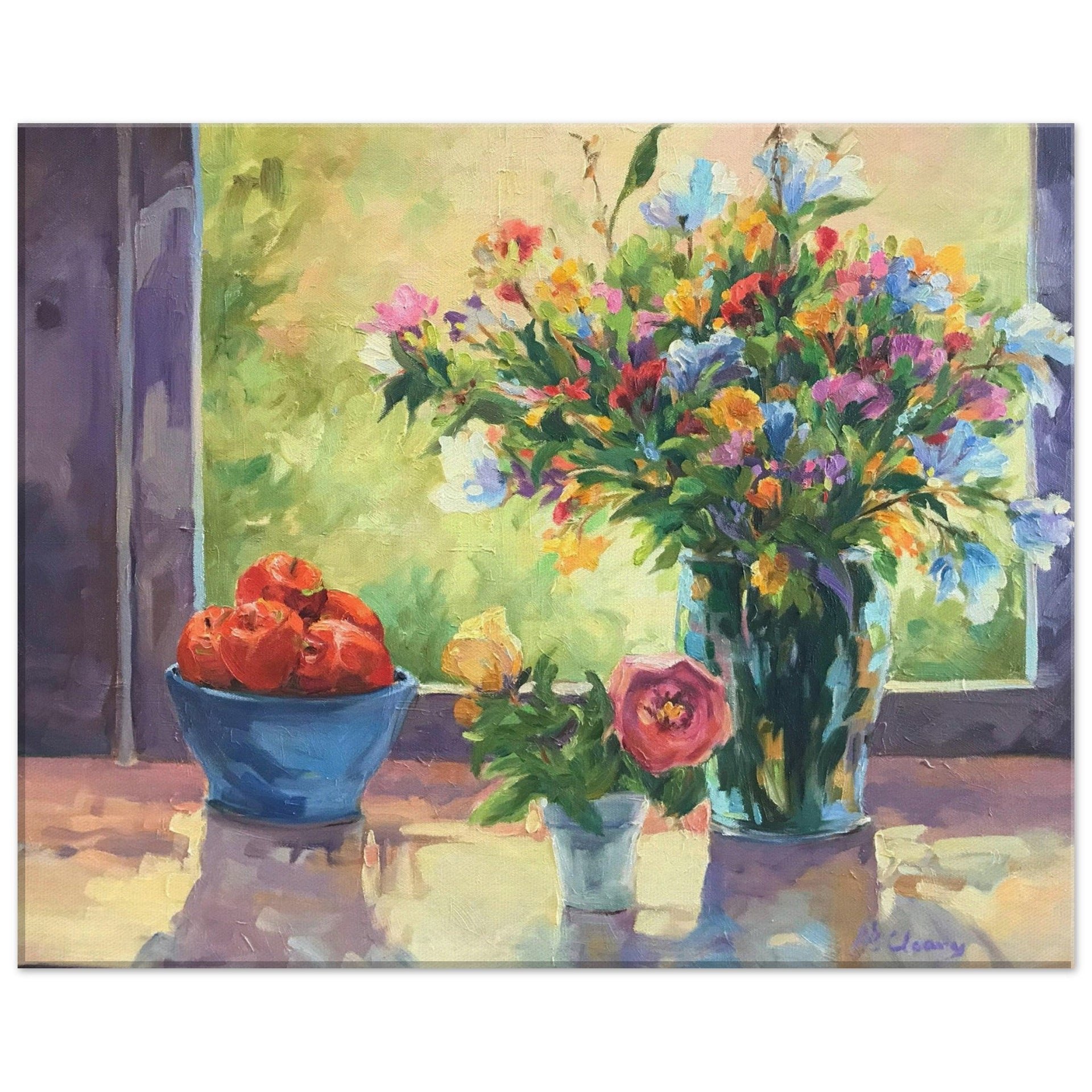 'Myrna's Apples' Still Life Floral I 16x20 inch Art Print on Canvas I Original Artwork by American Artist Barbara Cleary