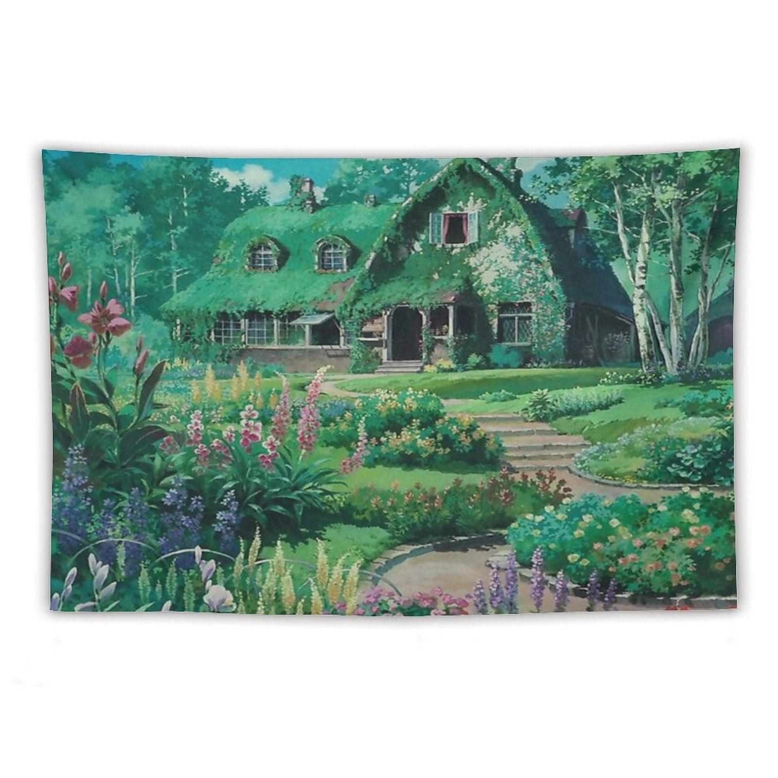 Anime Movie House with Flowers Scenery Tapestry