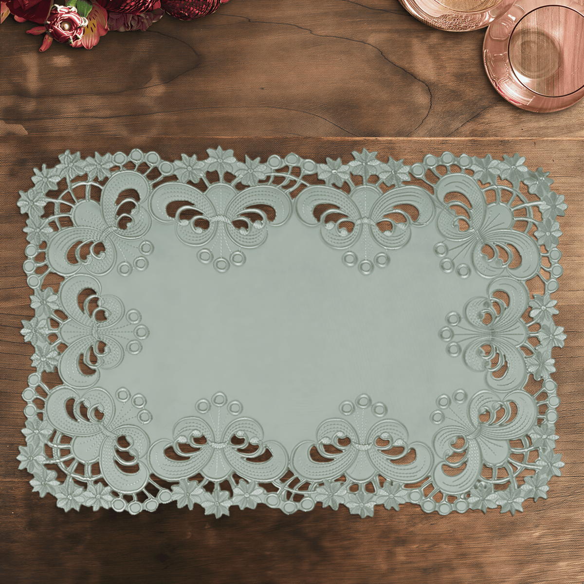 Embroidered Placemats - Gray European Embroidery Dining Table Mats | Rustic & Vintage