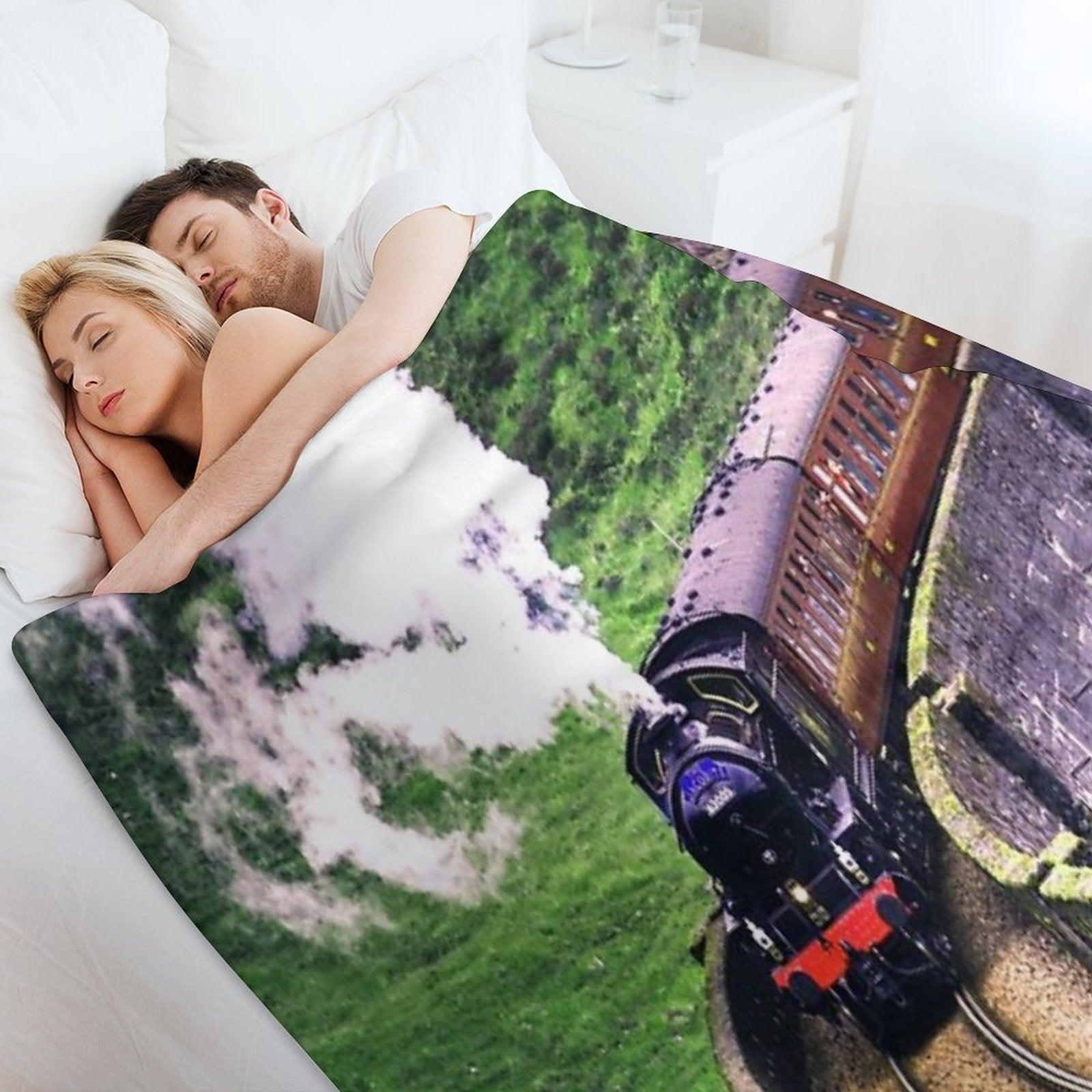 Locomotive Train on Bridge Throw Blanket