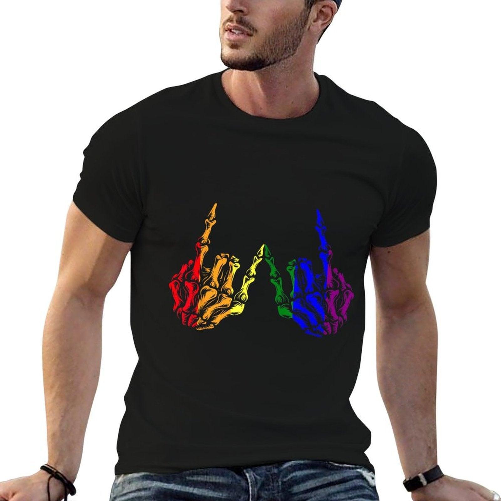 Skeleton Rock Hand LGBT-Q Cool Rainbow Gay Pride Ally  Summer-ready Fabric T-Shirt