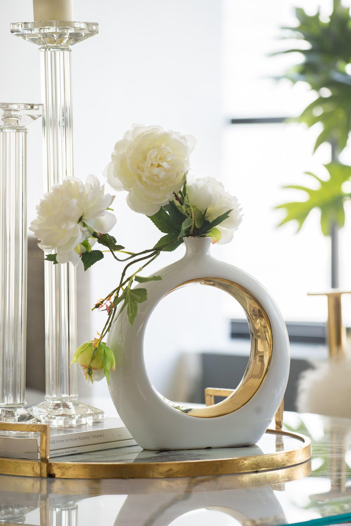 Modern White & Gold Ceramic Ring Vase