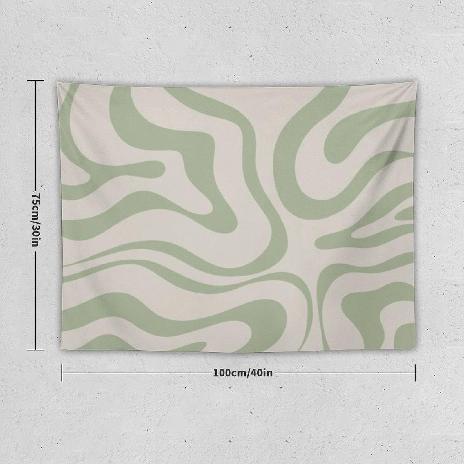 Liquid Swirl Abstract Pattern in Beige And Sage Green Tapestry