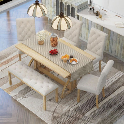 Industrial Solid Wood Rectangular Dining Table Set
