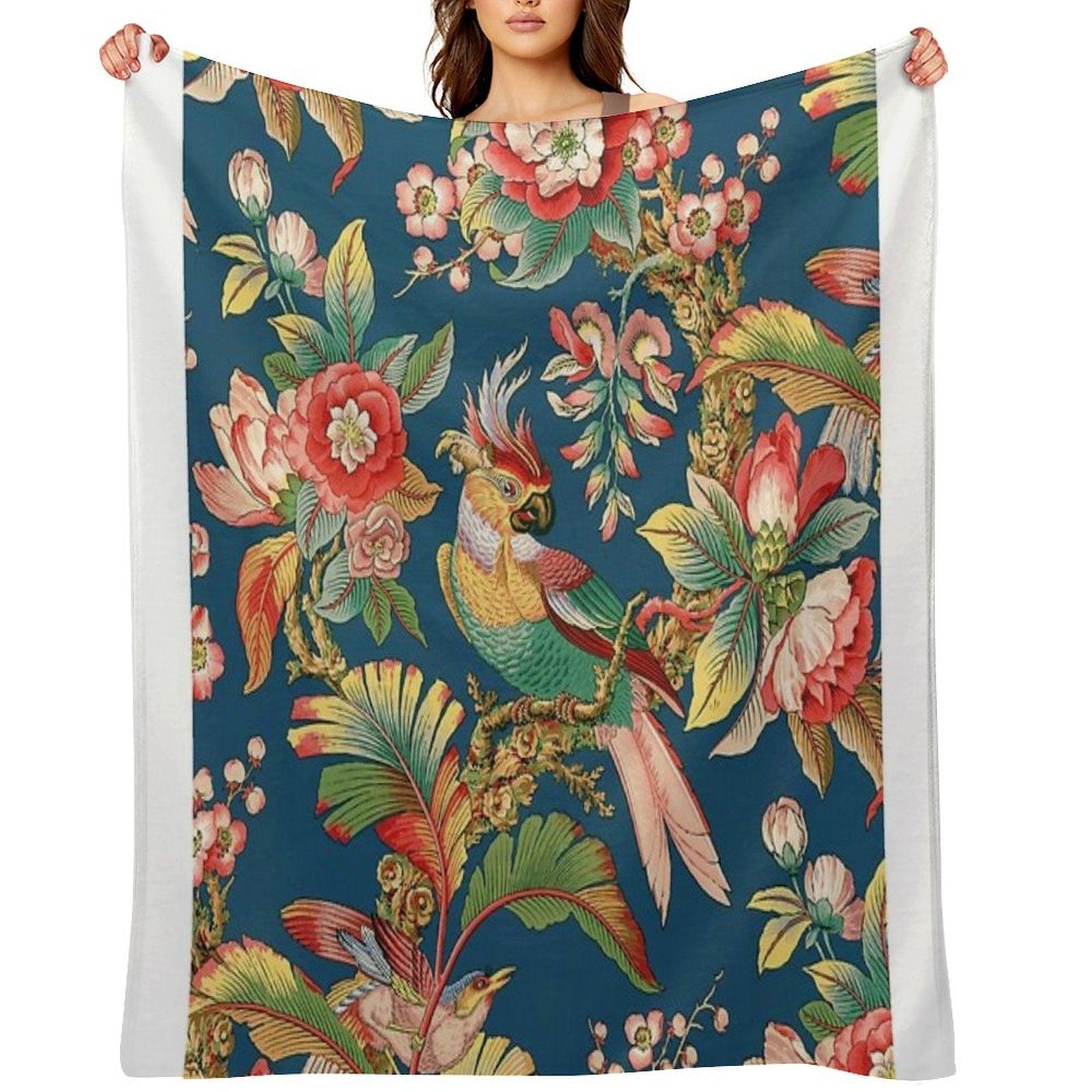 Antique French Chinoiserie in Blue Throw Blanket