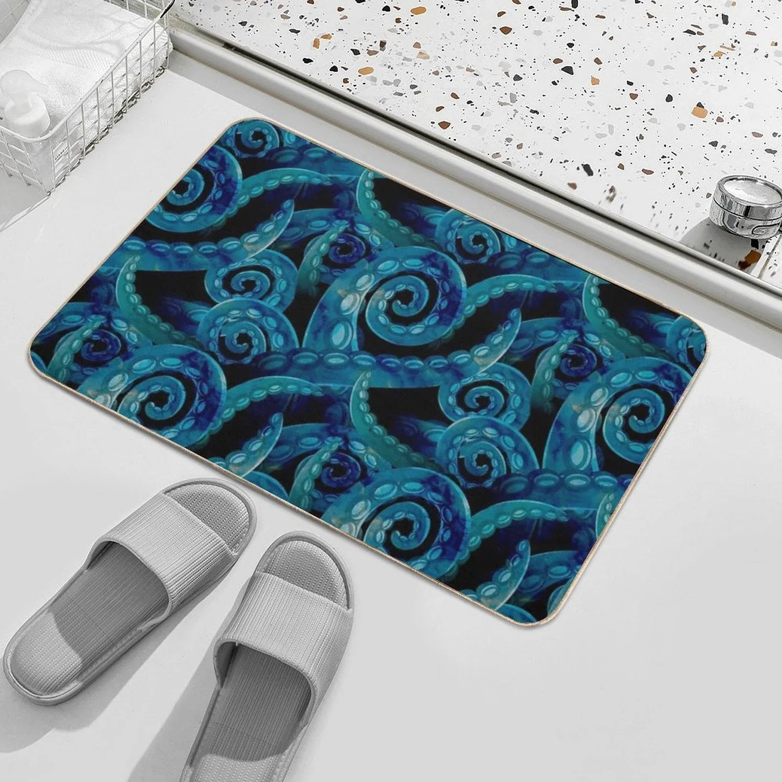 Octopus Tentacles - Blue - Deep Sea Nautical Bath Mat