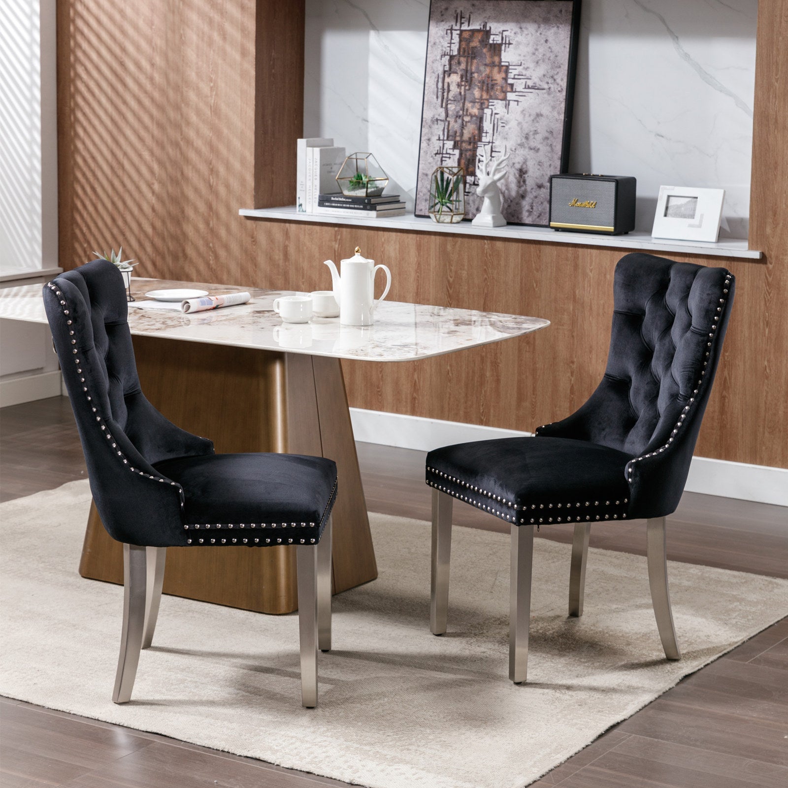 Nikki Collection Modern Tufted Solid Wood Velvet Upholstered Dining Chair with Chrome Legs