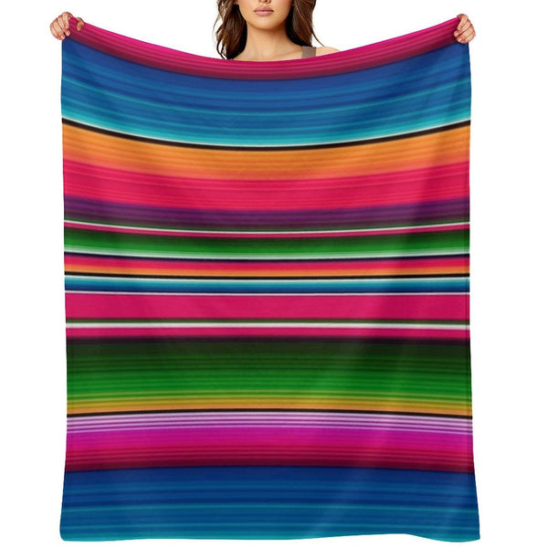 Mexican Blanket Striped Fiesta Serape Travel-friendly Throw Blanket