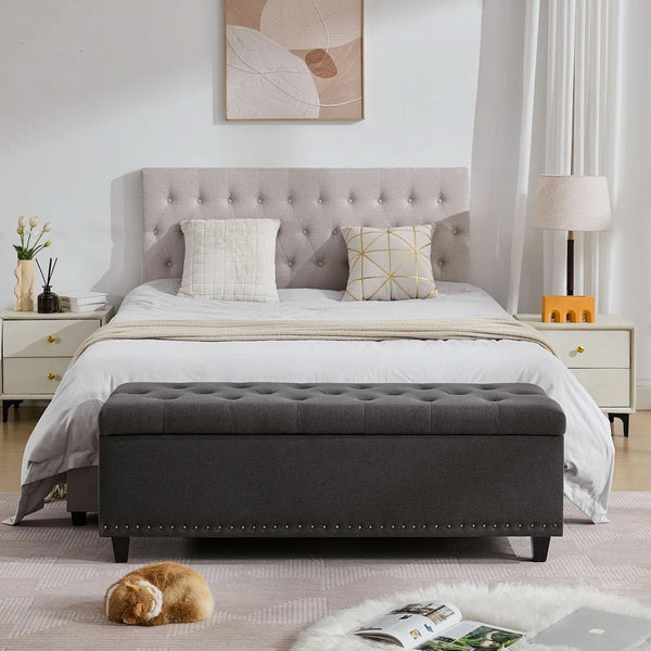 50.8 Inches Gray Upholstered Storage Ottoman Bench