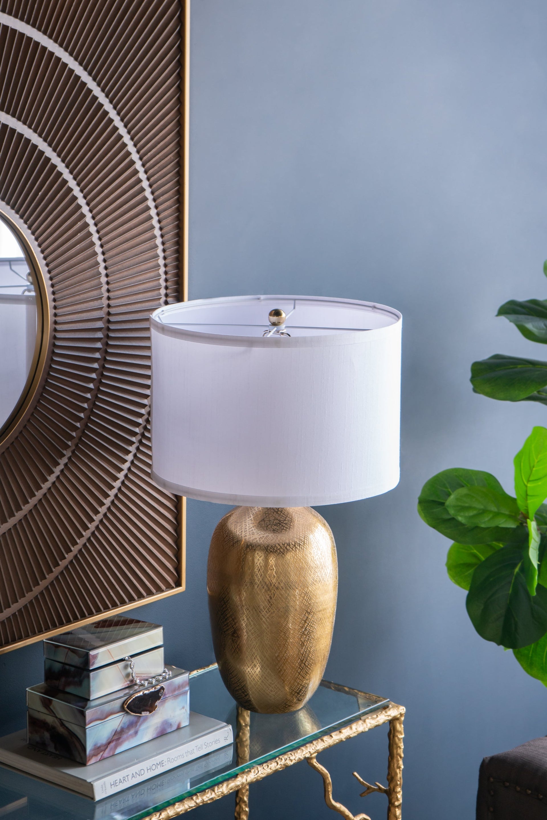 D18x31' Round Aluminum Sheet Gold Table Lamp with White Fabric Shade(Lamp Shade Assembly Required)