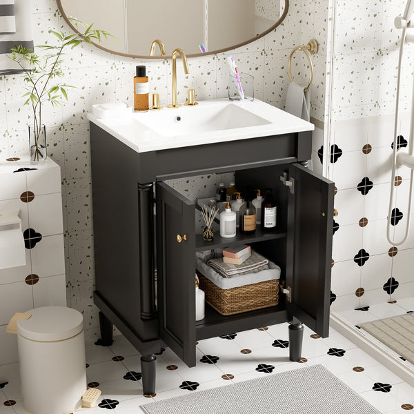 Modern Bathroom Vanity with Top Sink and 2-Tier Large Storage Shelves Cabinet
