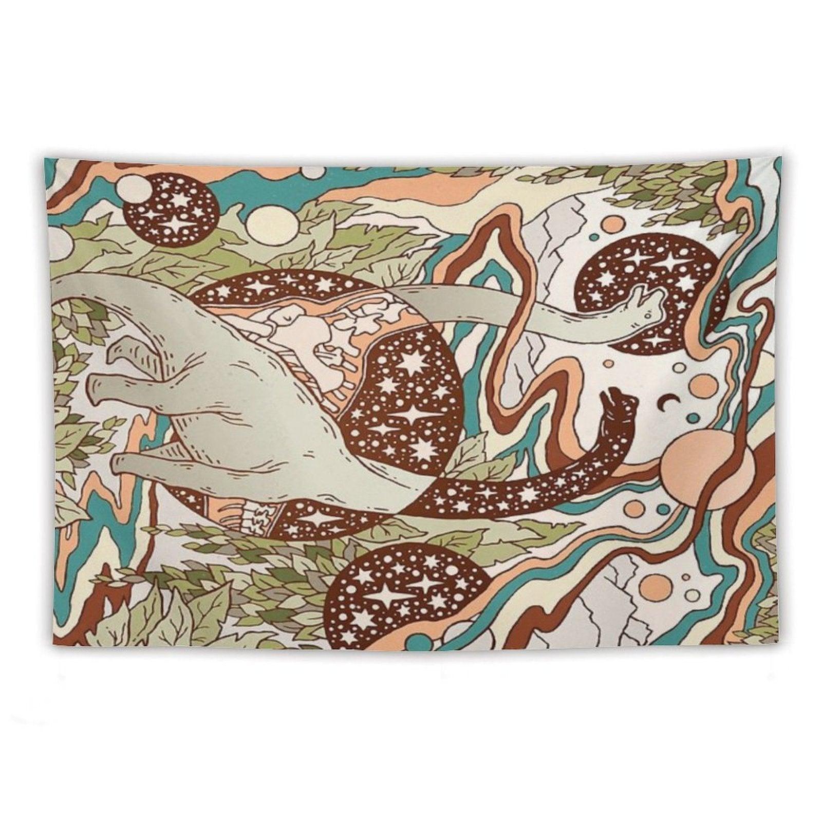Jurassic Portal  Retro Rainbow Palette  Dinosaur Science Fiction Art Tapestry