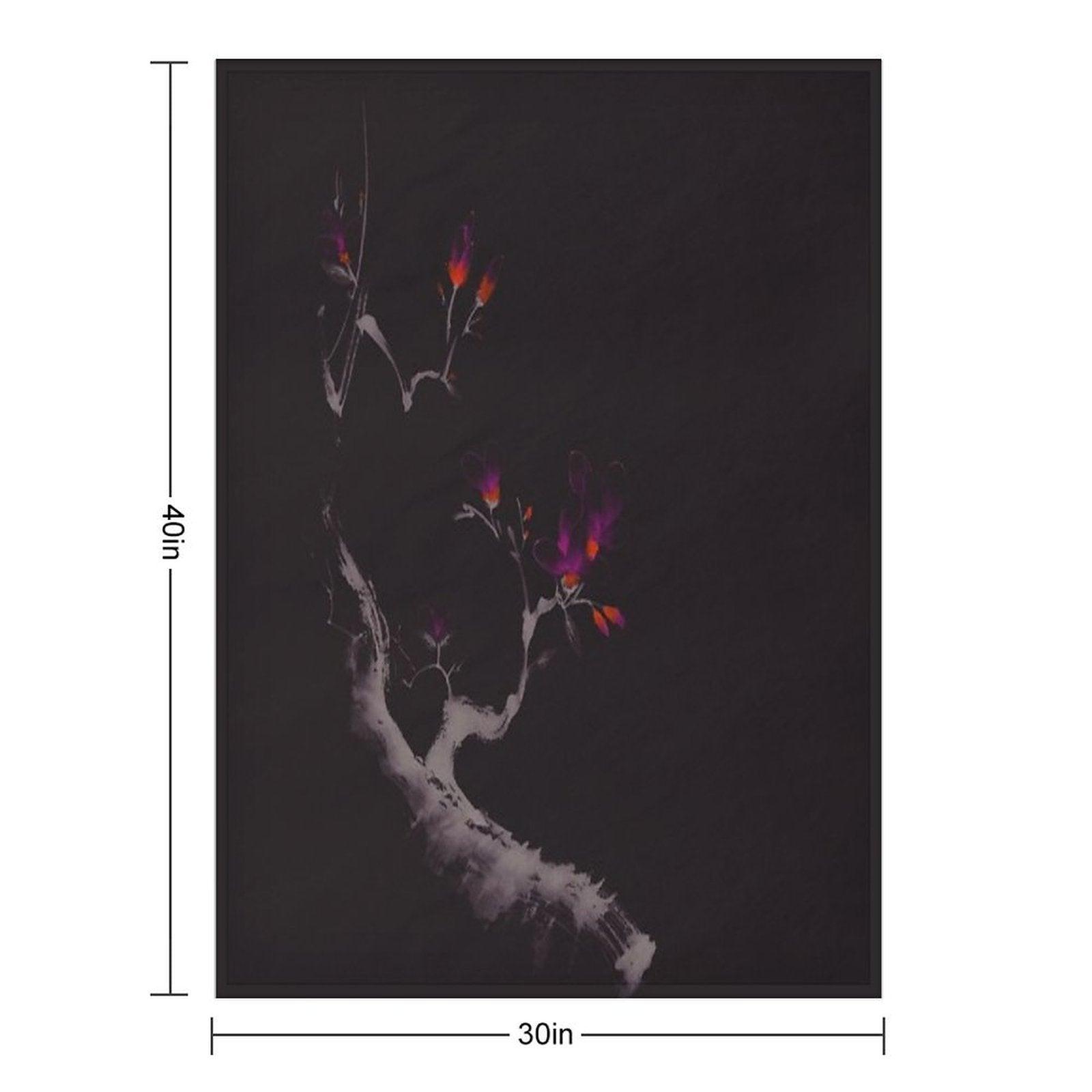 Enchanting Oriental Artwork of A Budding Sakura Branch with Deep Violet Flowers Art Print Throw Blanket