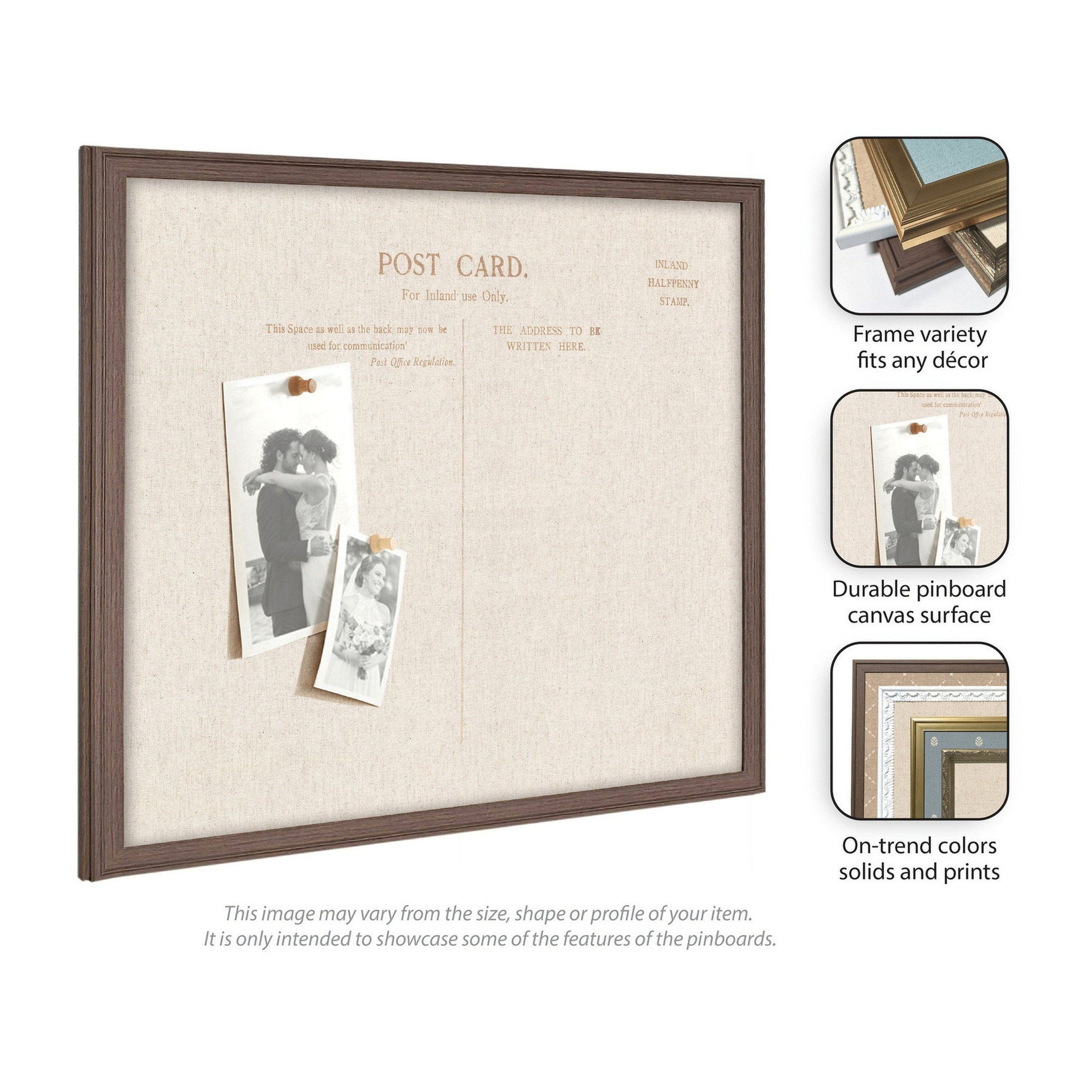Framed Fabric Pinboard Linen Vintage Post Card Wall Organization