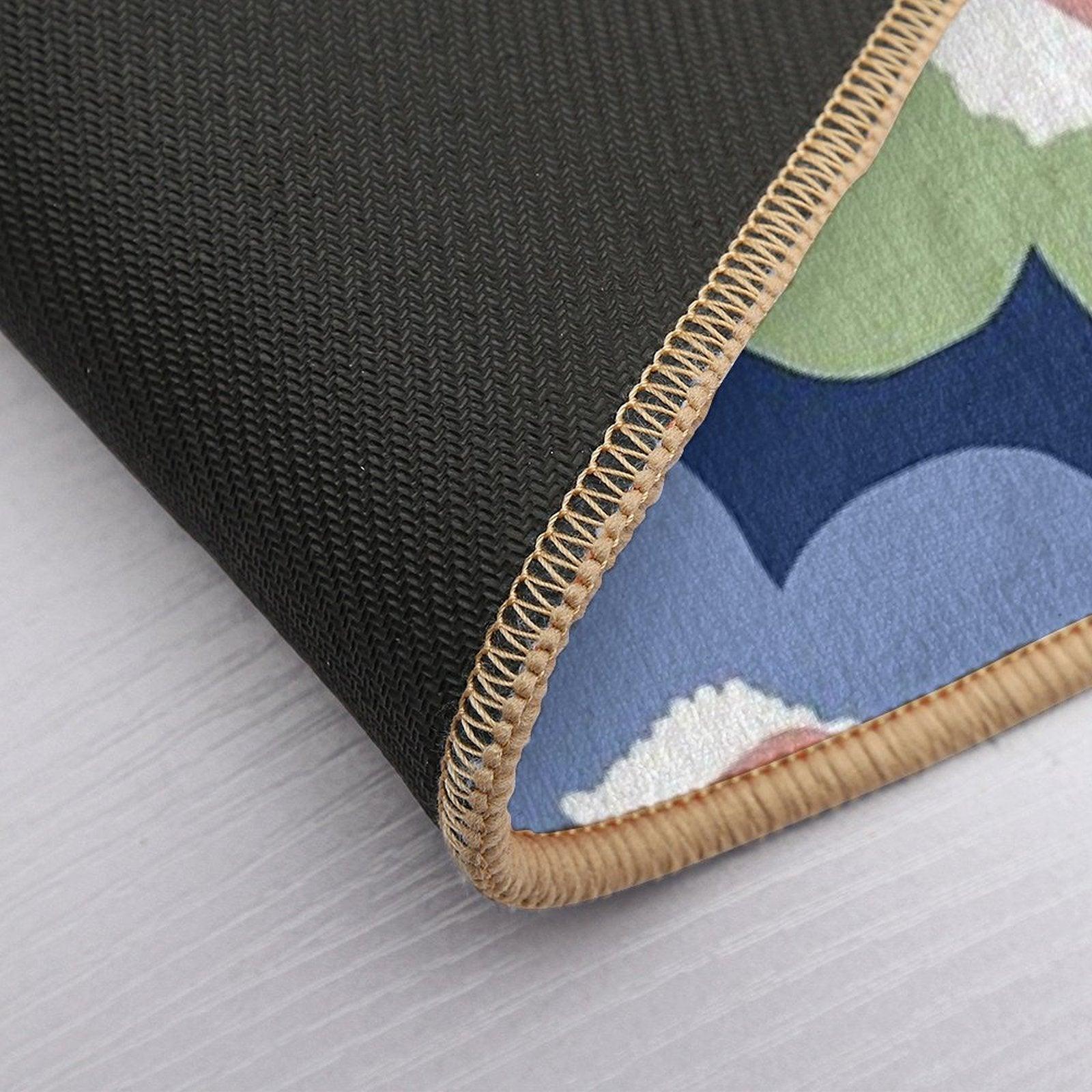 Iconic Retro Scandinavian Floral Pattern in Blue And Green Bath Mat