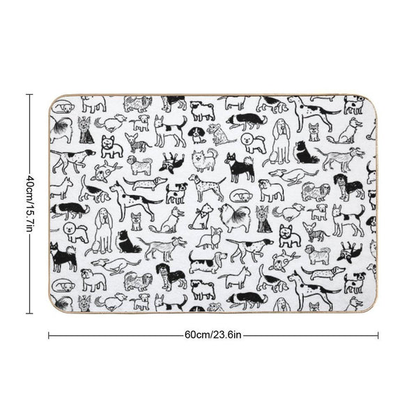 Black And White Dogs Pattern Bath Mat