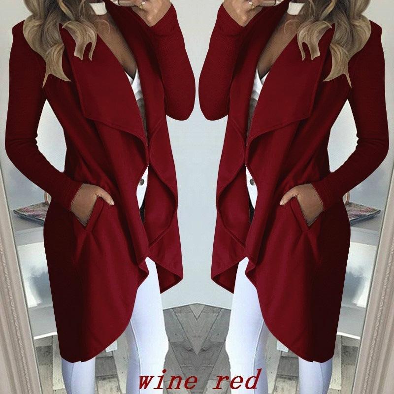 Women's Plus Size Solid Color Polo Collar Slim Fit Long Trench Coat