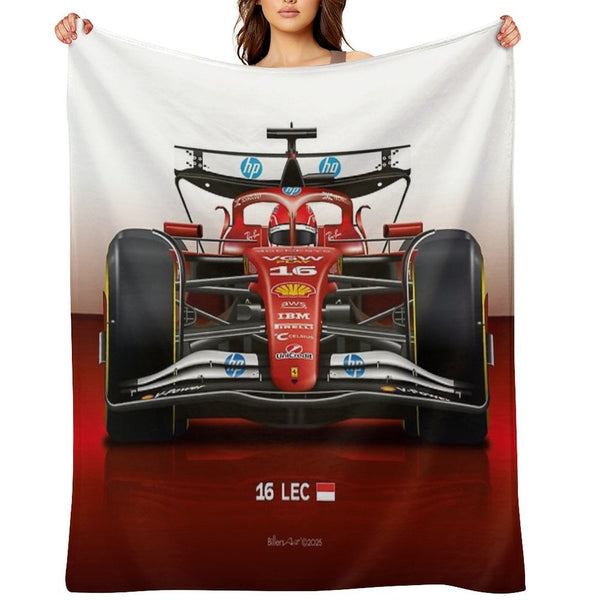 Many Charles Leclerc Formula 1 Items for 2025 Season, Featuring His Iconic Ferrari Racing Car Machine-washable Throw Blanket