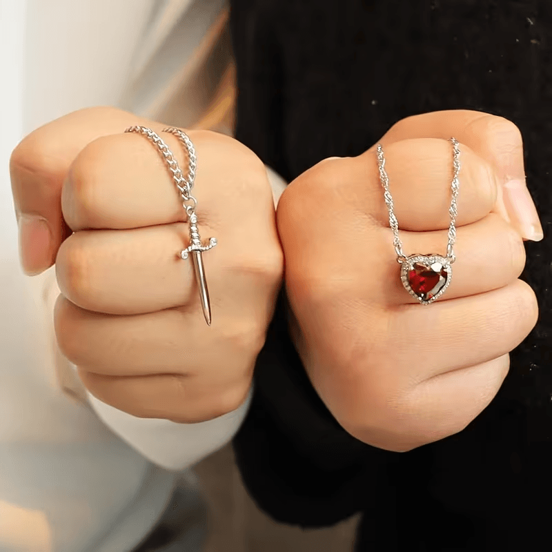 Heart Ring and Sword Necklace Set – Stainless Steel Couple Jewelry Gift