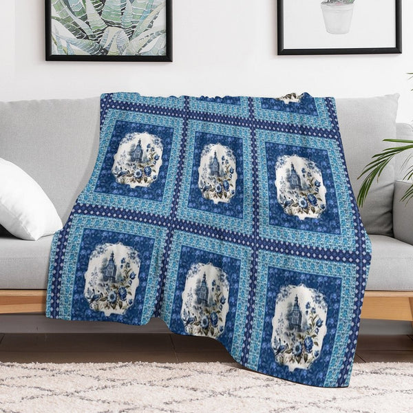Elegant Floral Chinoiserie Blue And Turquoise Tile Eco-conscious Throw Blanket