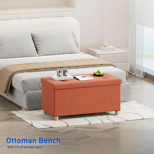 30 Inch Folding Storage Ottoman Bench Bright Orange