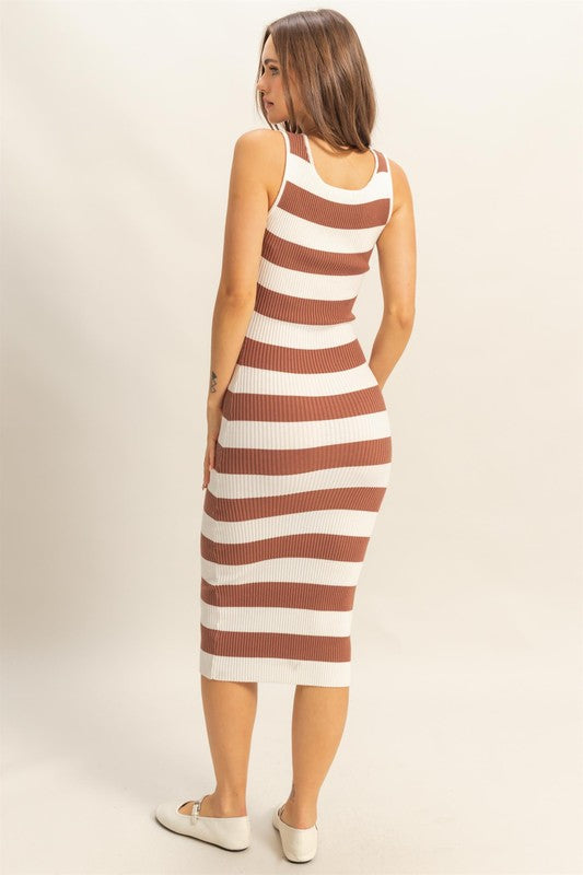 Striped Scoop Neck Wide Strap Knit Dress – Timeless Striped Knit Dress for Comfort and Style, Perfect for Every Occasion