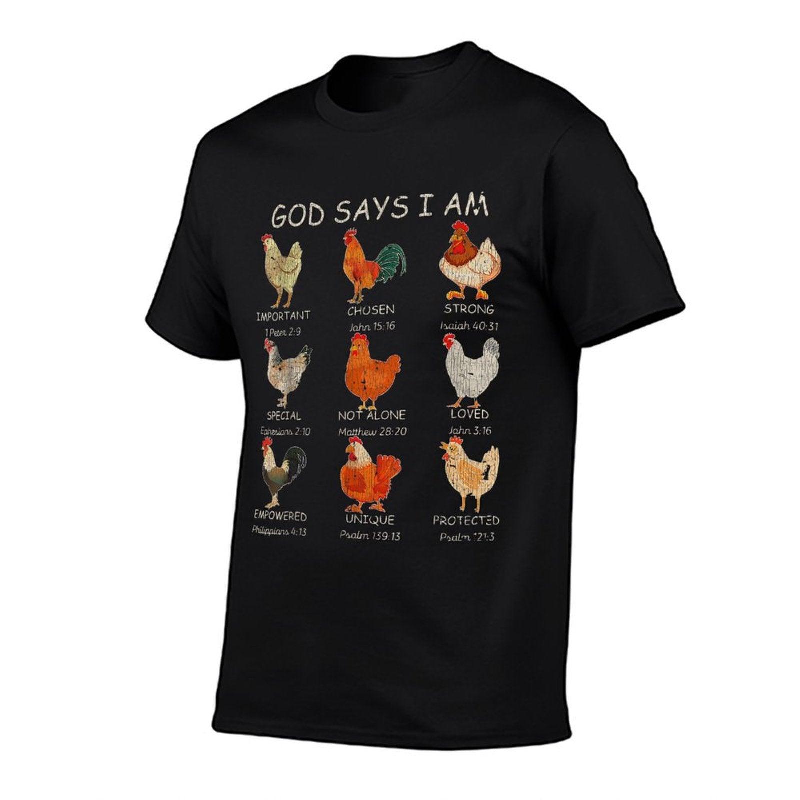 Vintage God Says I Am Bible Verse Christian Farm Chickens Re T-Shirt